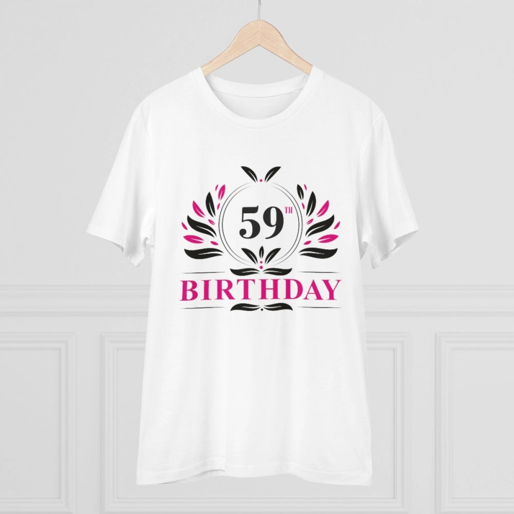 Men's PC Cotton 59th Birthday Printed T Shirt (Color: White, Thread Count: 180GSM)