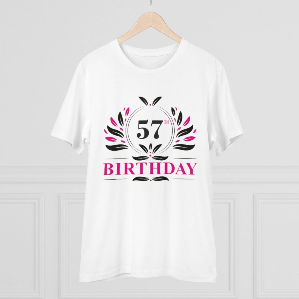 Men's PC Cotton 57th Birthday Printed T Shirt (Color: White, Thread Count: 180GSM)