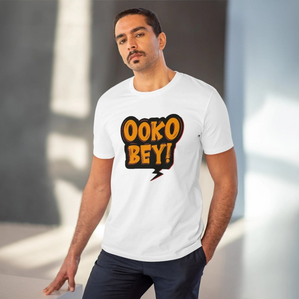 Men's PC Cotton Telugu Desing Printed T Shirt (Color: White, Thread Count: 180GSM)