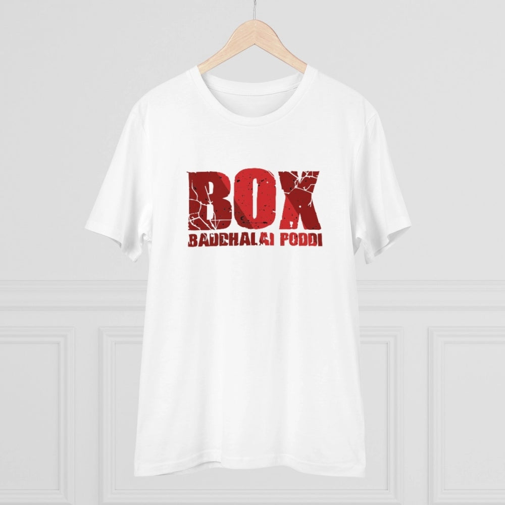 Men's PC Cotton Telugu Desing Printed T Shirt (Color: White, Thread Count: 180GSM)