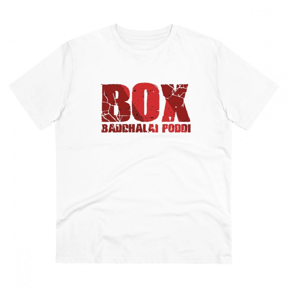 Men's PC Cotton Telugu Desing Printed T Shirt (Color: White, Thread Count: 180GSM)