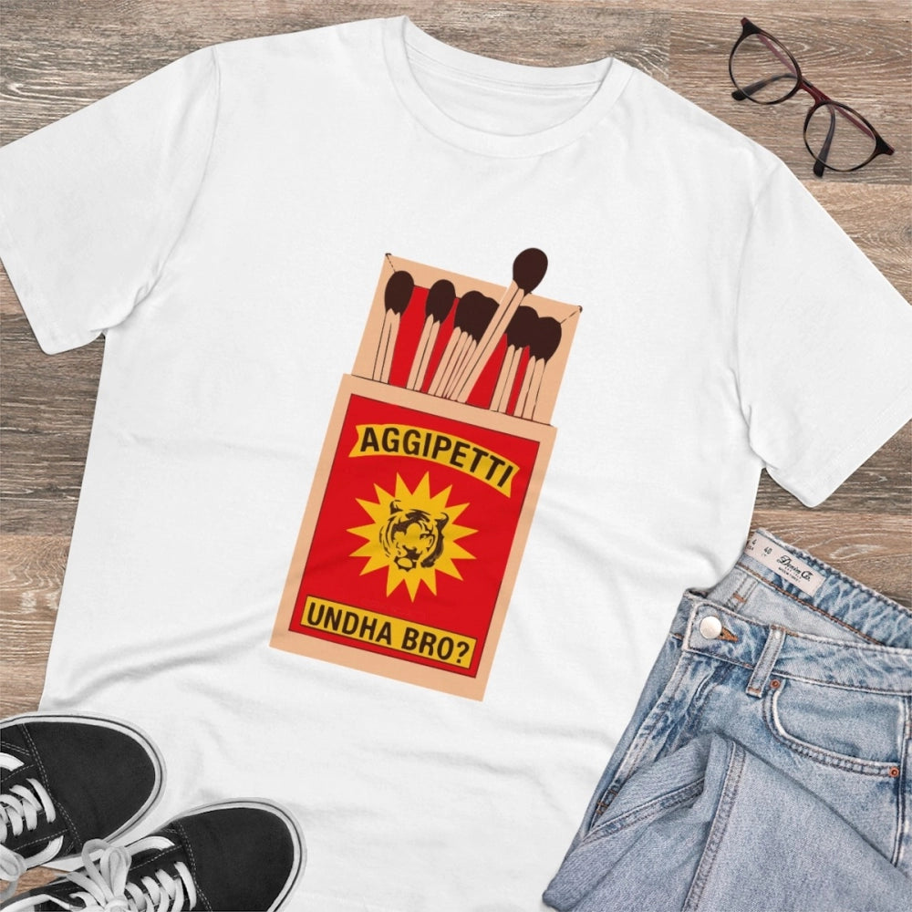 Men's PC Cotton Telugu Desing Printed T Shirt (Color: White, Thread Count: 180GSM)