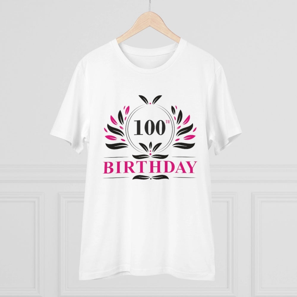 Men's PC Cotton 100th Birthday Printed T Shirt (Color: White, Thread Count: 180GSM)