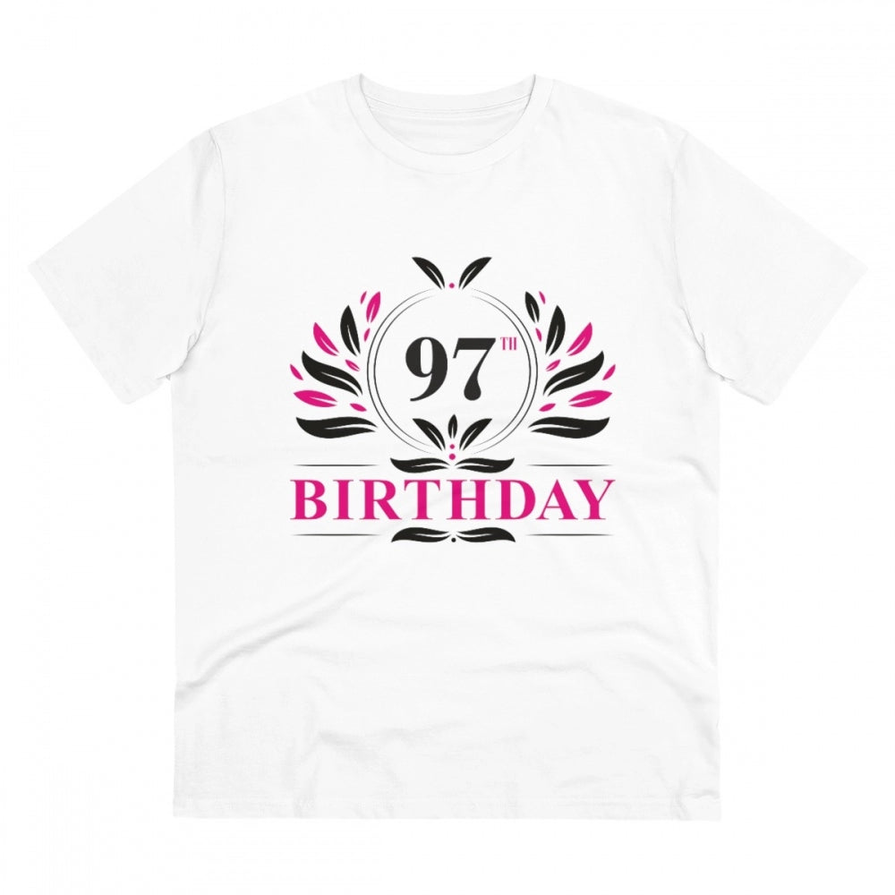 Men's PC Cotton 97th Birthday Printed T Shirt (Color: White, Thread Count: 180GSM)