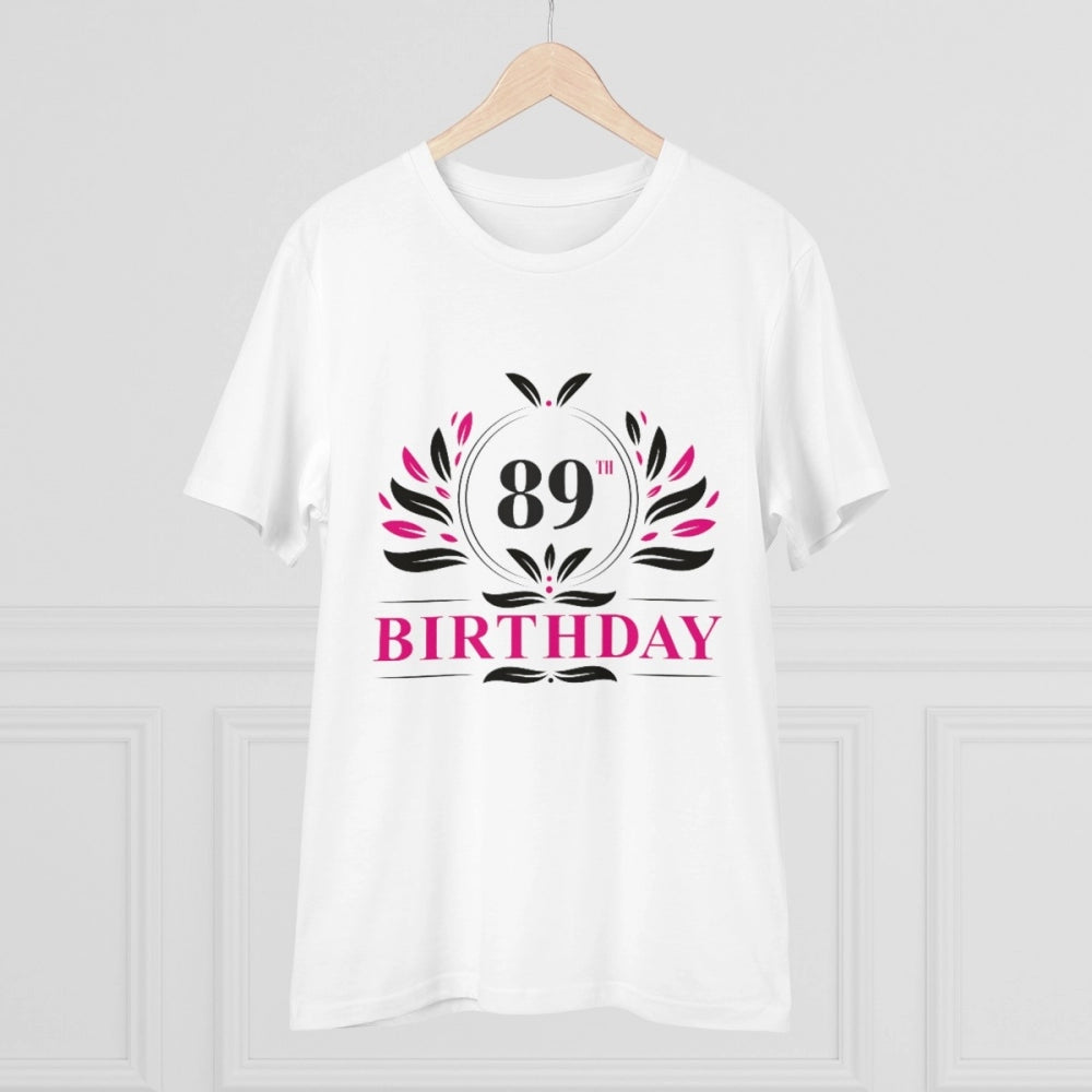 Men's PC Cotton 89th Birthday Printed T Shirt (Color: White, Thread Count: 180GSM)