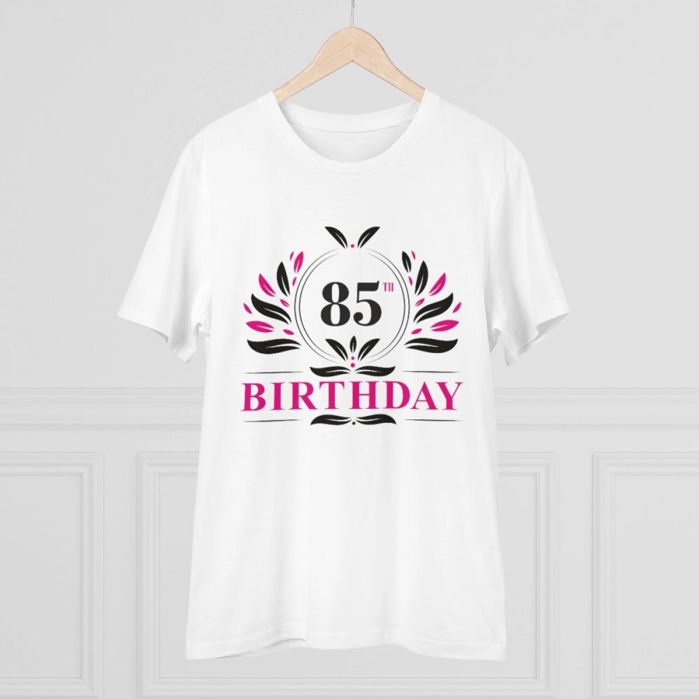 Men's PC Cotton 85th Birthday Printed T Shirt (Color: White, Thread Count: 180GSM)