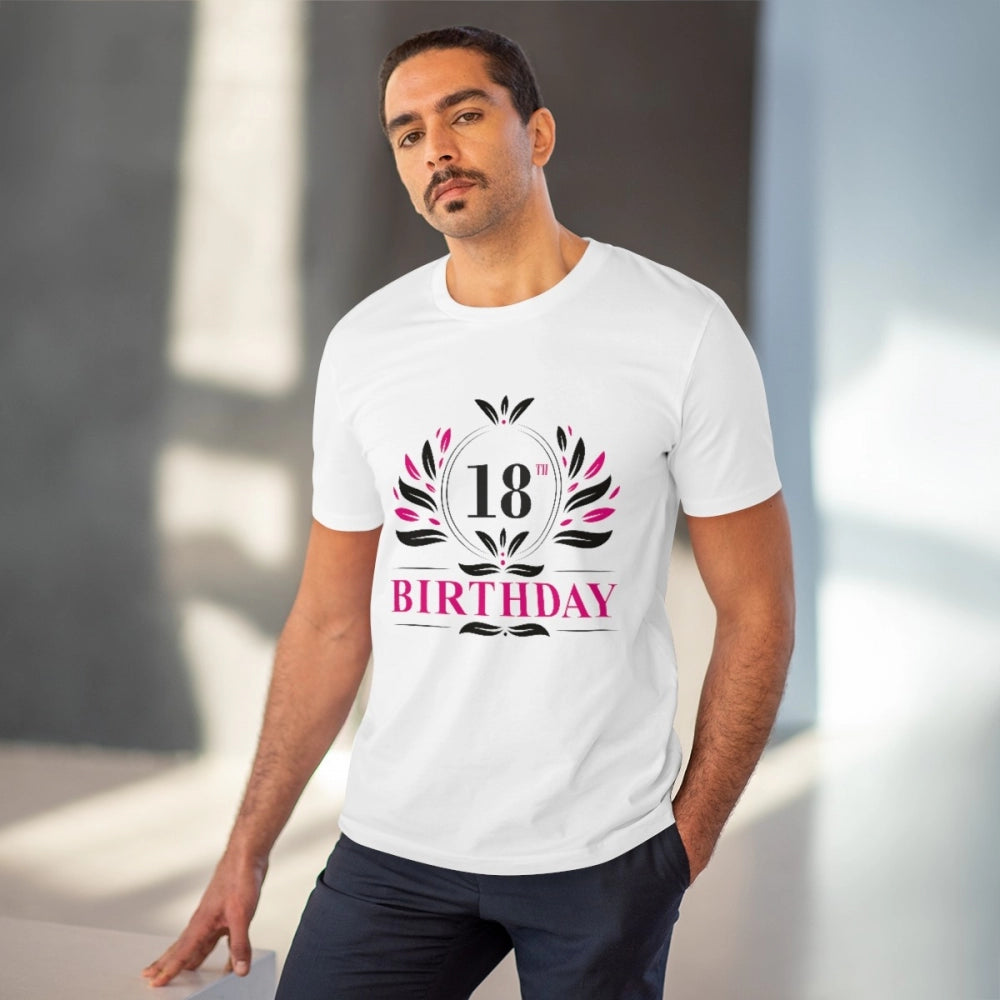 Men's PC Cotton 18th Birthday Printed T Shirt (Color: White, Thread Count: 180GSM)