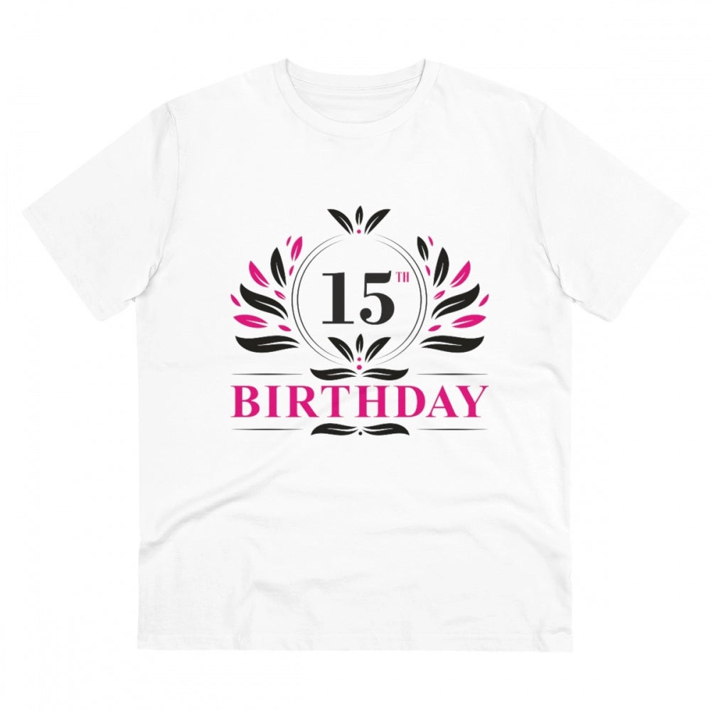 Men's PC Cotton 15th Birthday Printed T Shirt (Color: White, Thread Count: 180GSM)