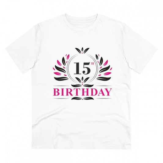 Men's PC Cotton 15th Birthday Printed T Shirt (Color: White, Thread Count: 180GSM)