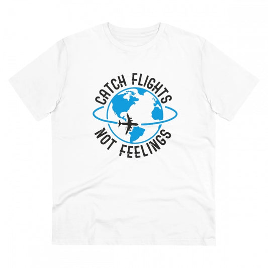 Men's PC Cotton Explore The Unseen Printed T Shirt (Color: White, Thread Count: 180GSM)