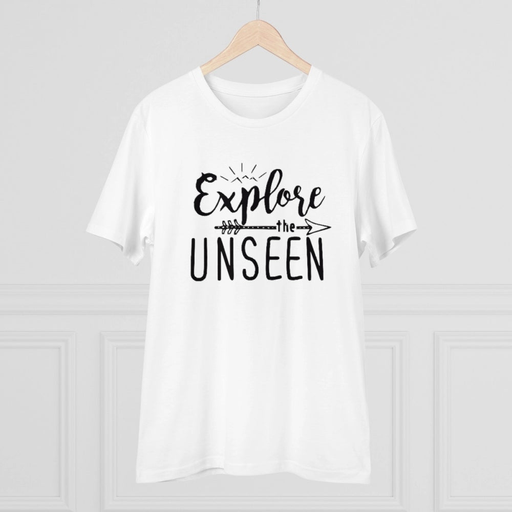 Men's PC Cotton Explore The Unseen Printed T Shirt (Color: White, Thread Count: 180GSM)