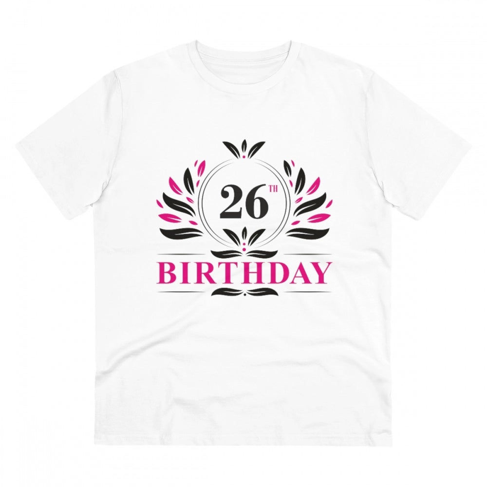 Men's PC Cotton 26th Birthday Printed T Shirt (Color: White, Thread Count: 180GSM)