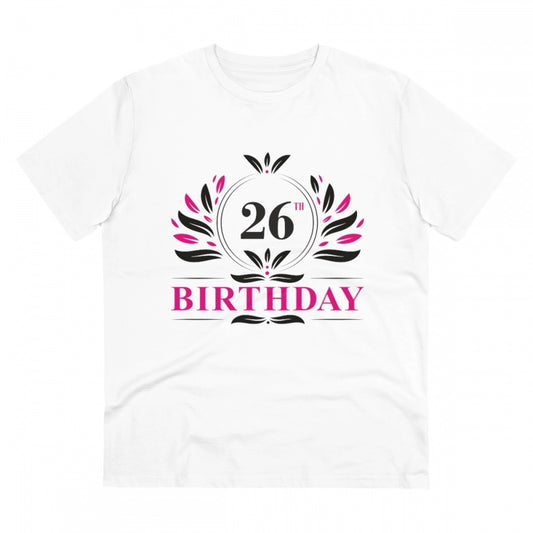 Men's PC Cotton 26th Birthday Printed T Shirt (Color: White, Thread Count: 180GSM)