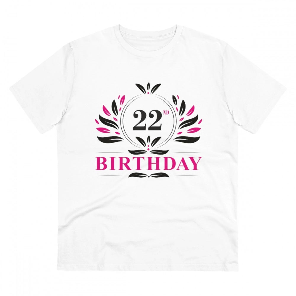 Men's PC Cotton 22nd Birthday Printed T Shirt (Color: White, Thread Count: 180GSM)