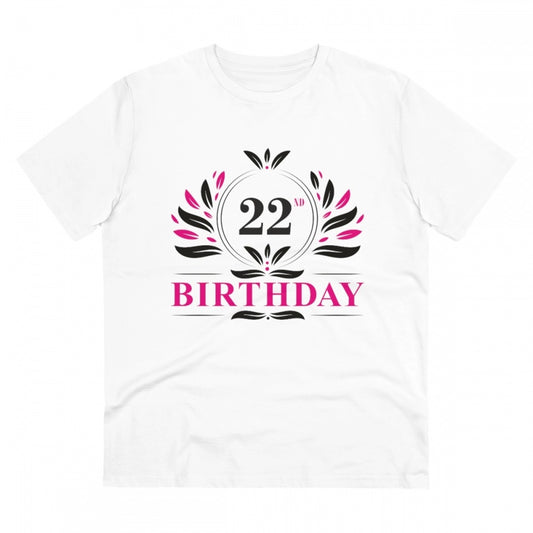 Men's PC Cotton 22nd Birthday Printed T Shirt (Color: White, Thread Count: 180GSM)