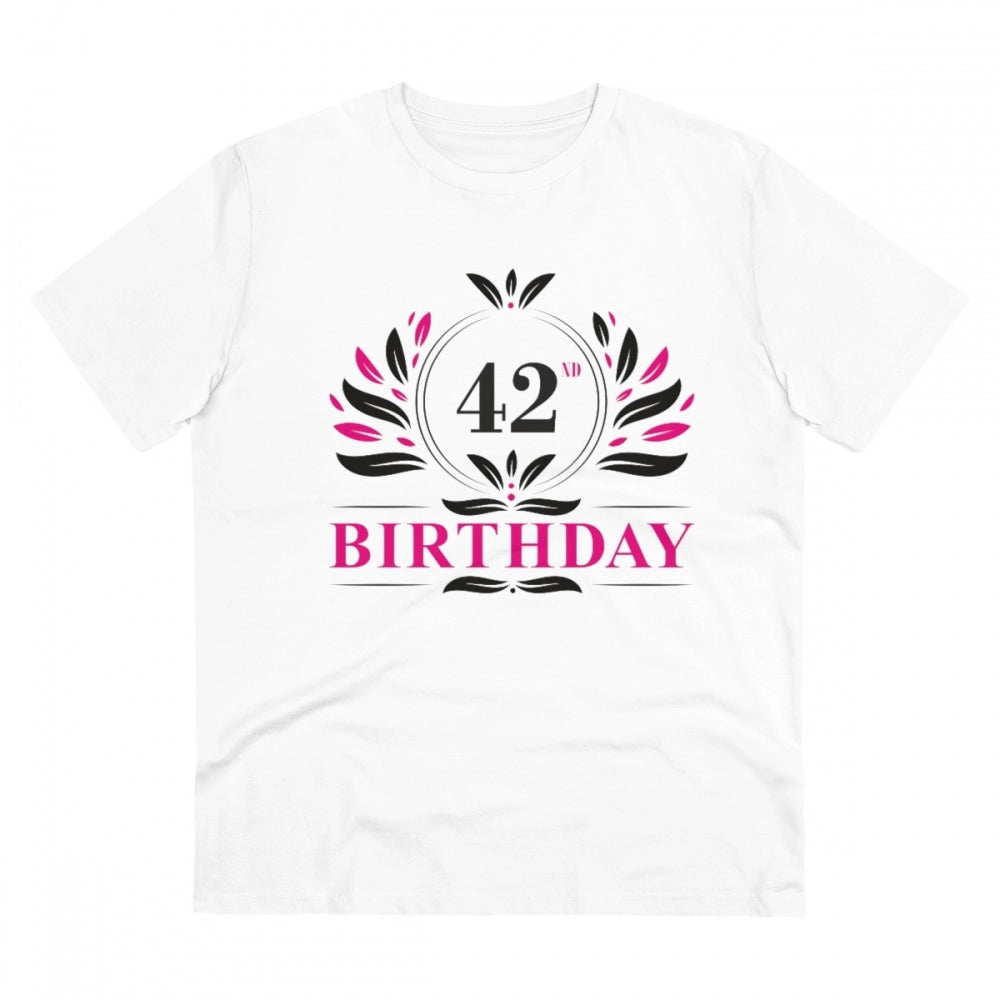 Men's PC Cotton 42nd Birthday Printed T Shirt (Color: White, Thread Count: 180GSM)