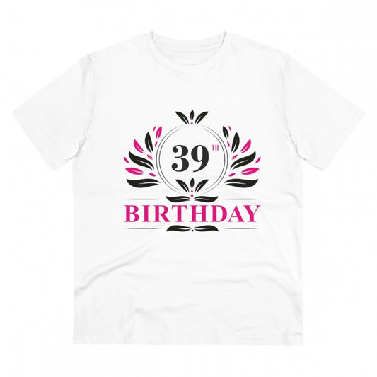 Men's PC Cotton 39th Birthday Printed T Shirt (Color: White, Thread Count: 180GSM)