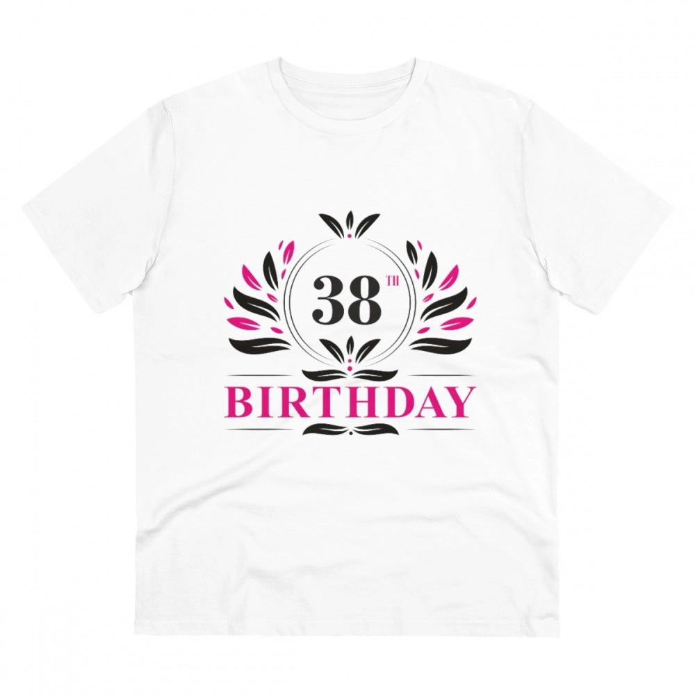 Men's PC Cotton 38th Birthday Printed T Shirt (Color: White, Thread Count: 180GSM)