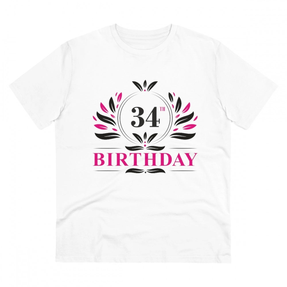 Men's PC Cotton 34th Birthday Printed T Shirt (Color: White, Thread Count: 180GSM)