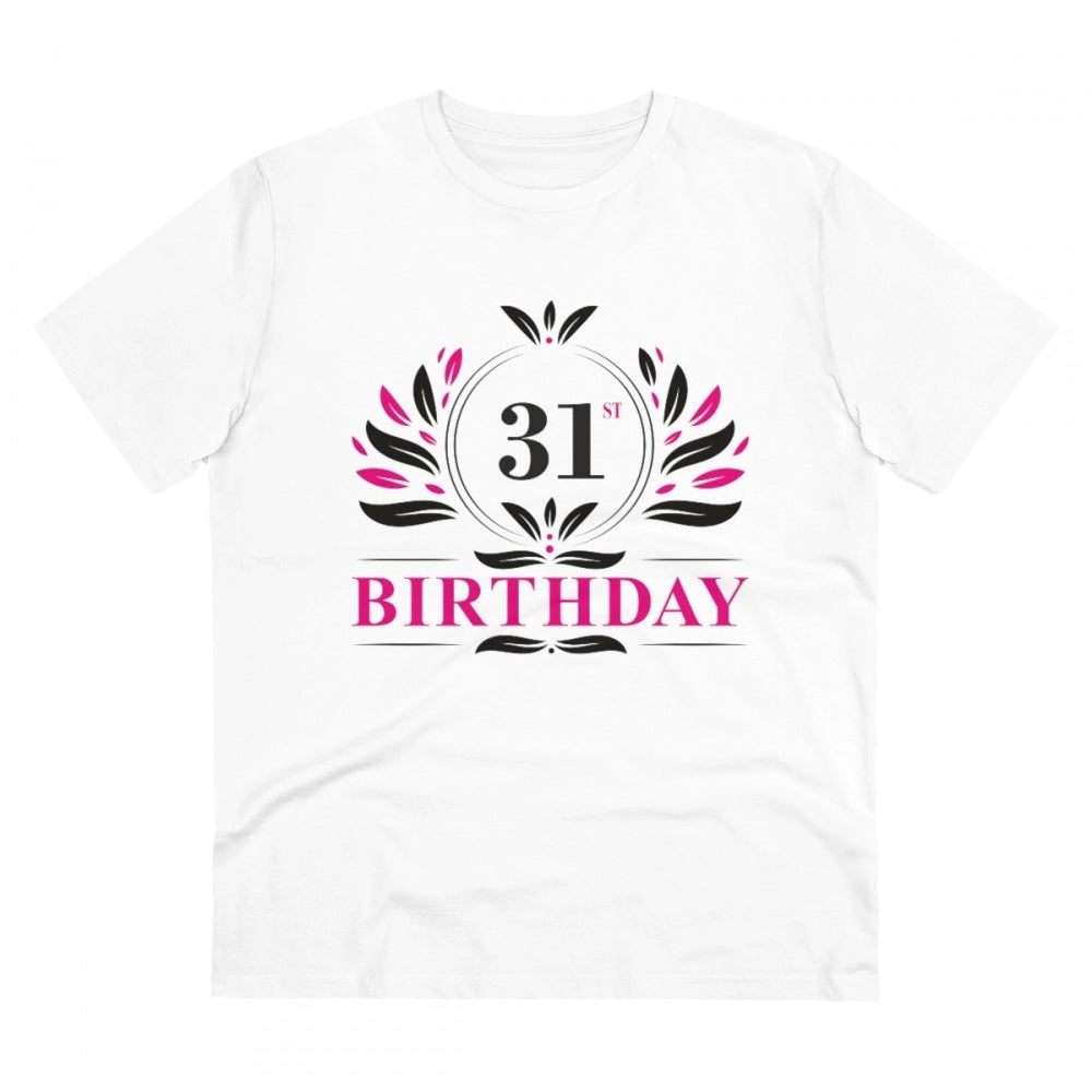 Men's PC Cotton 31st Birthday Printed T Shirt (Color: White, Thread Count: 180GSM)