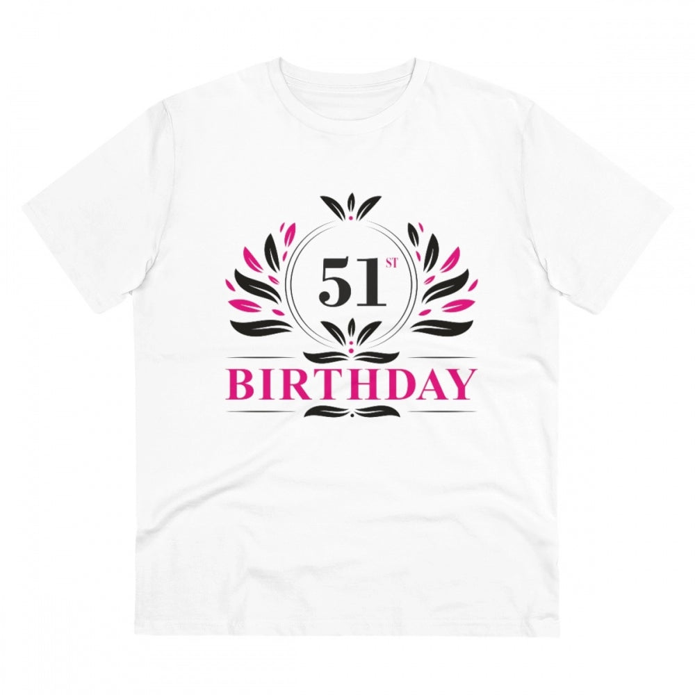 Men's PC Cotton 51st Birthday Printed T Shirt (Color: White, Thread Count: 180GSM)