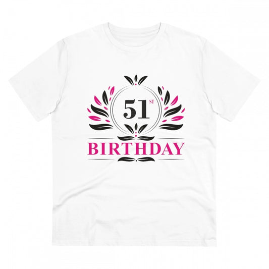 Men's PC Cotton 51st Birthday Printed T Shirt (Color: White, Thread Count: 180GSM)