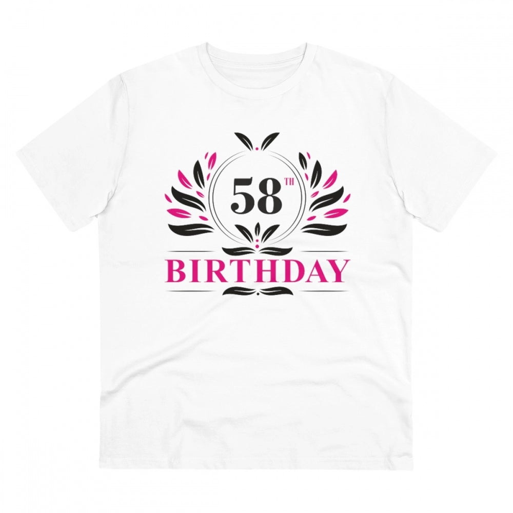 Men's PC Cotton 58th Birthday Printed T Shirt (Color: White, Thread Count: 180GSM)