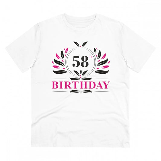 Men's PC Cotton 58th Birthday Printed T Shirt (Color: White, Thread Count: 180GSM)
