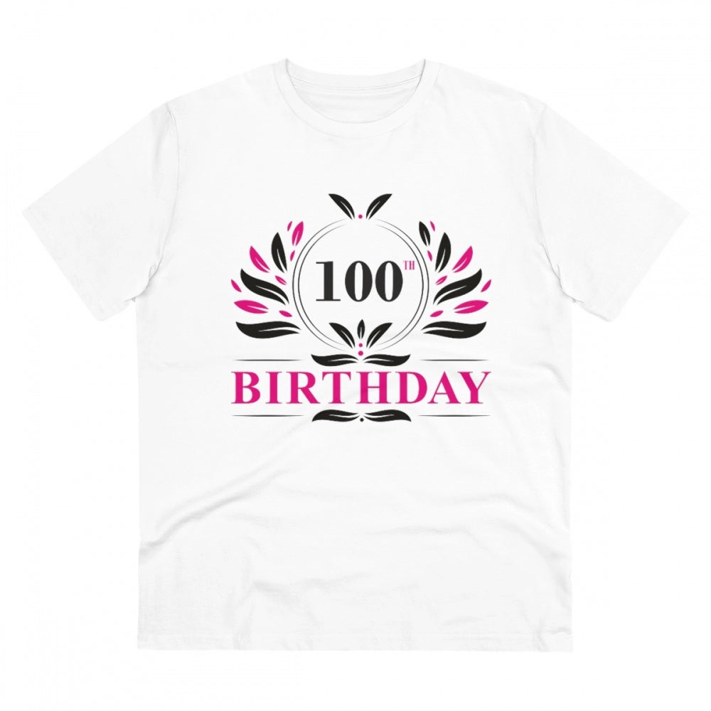 Men's PC Cotton 100th Birthday Printed T Shirt (Color: White, Thread Count: 180GSM)