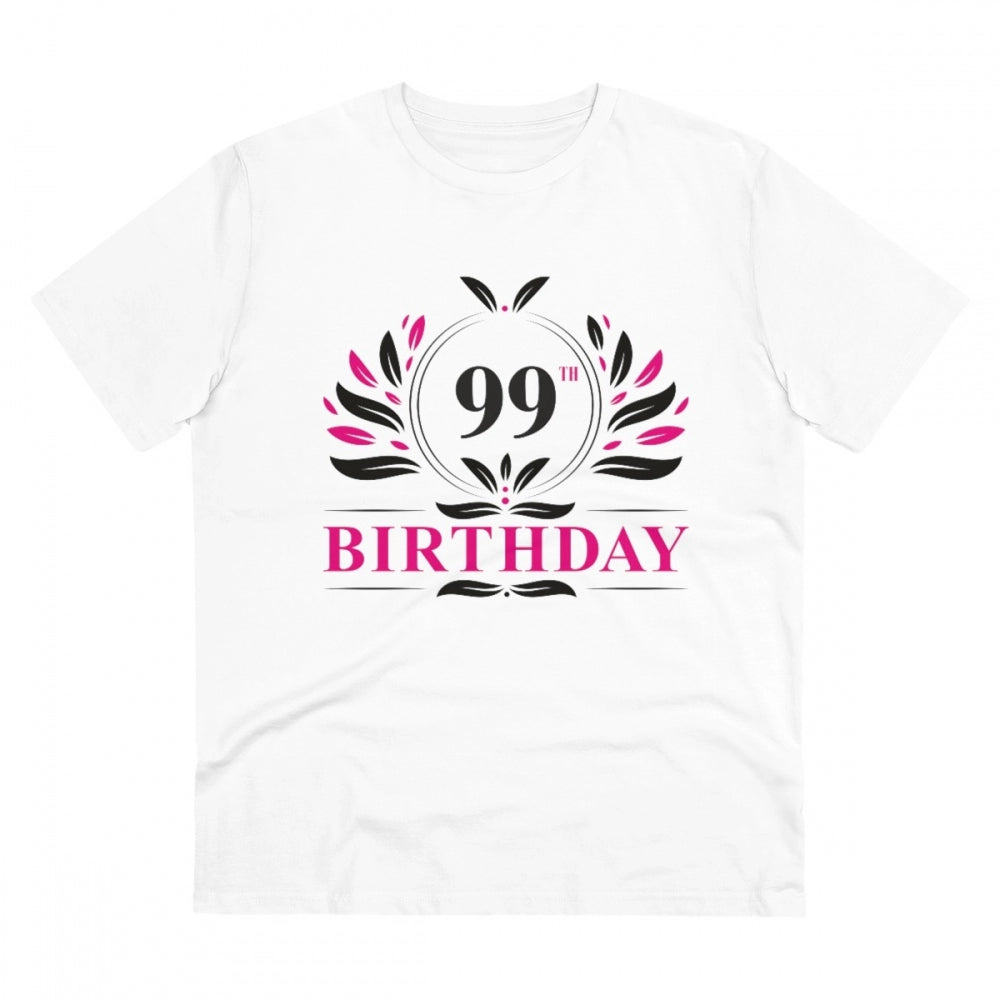 Men's PC Cotton 99th Birthday Printed T Shirt (Color: White, Thread Count: 180GSM)