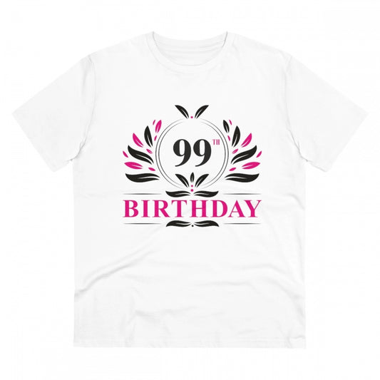 Men's PC Cotton 99th Birthday Printed T Shirt (Color: White, Thread Count: 180GSM)