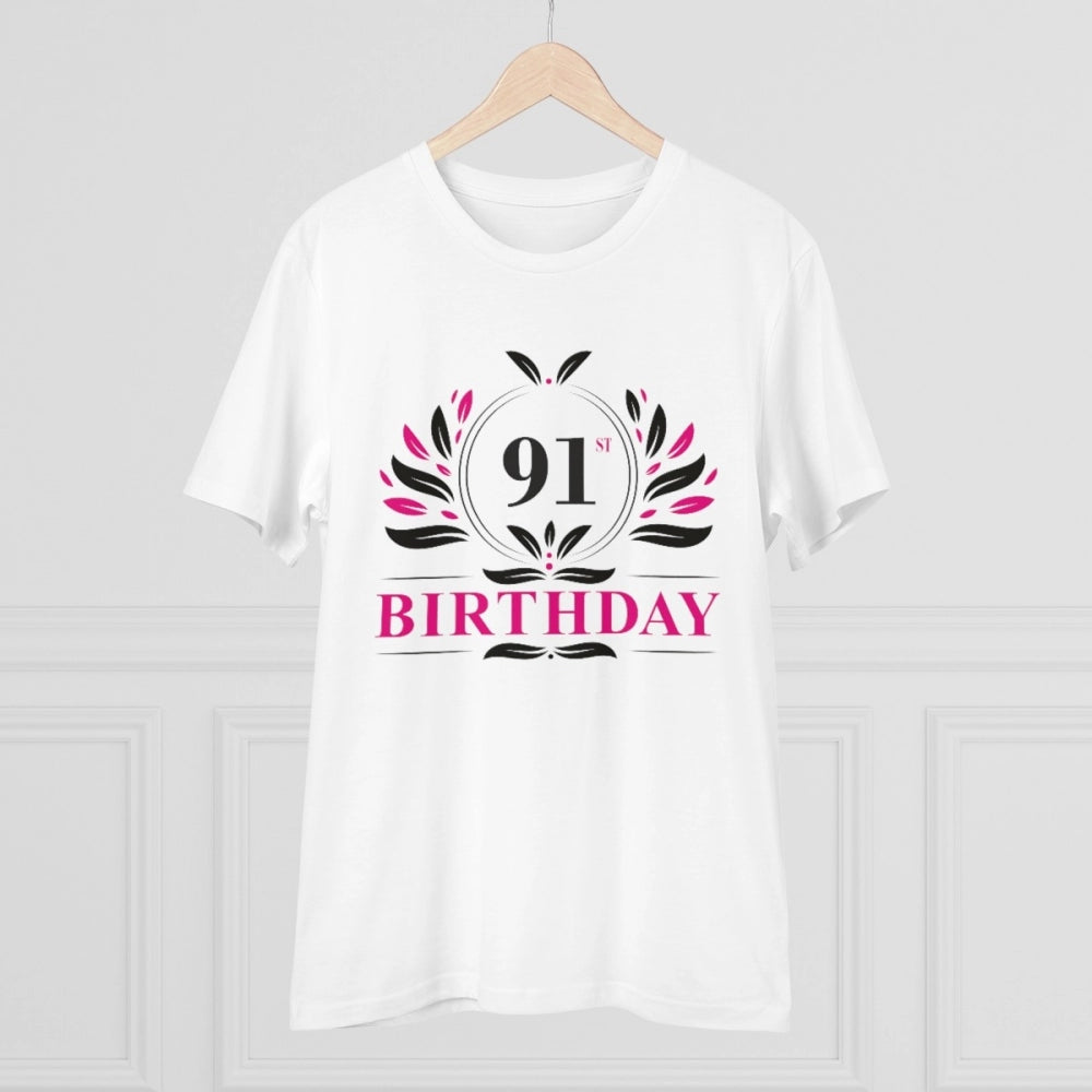 Men's PC Cotton 91st Birthday Printed T Shirt (Color: White, Thread Count: 180GSM)
