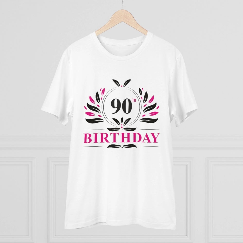 Men's PC Cotton 90th Birthday Printed T Shirt (Color: White, Thread Count: 180GSM)