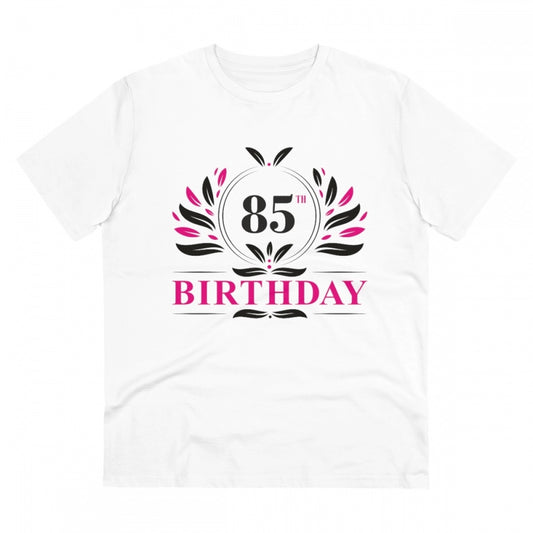 Men's PC Cotton 85th Birthday Printed T Shirt (Color: White, Thread Count: 180GSM)