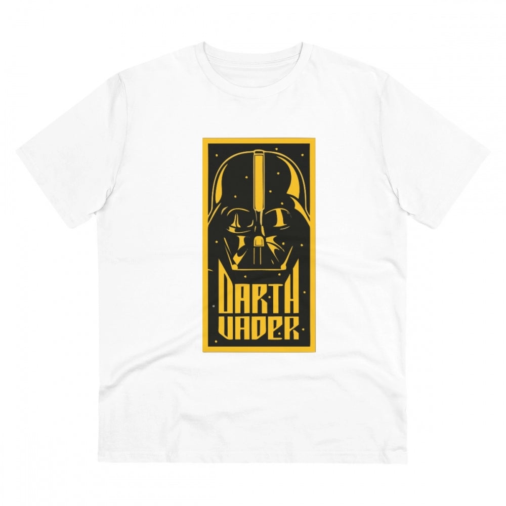 Men's PC Cotton Darth Vader Printed T Shirt (Color: White, Thread Count: 180GSM)