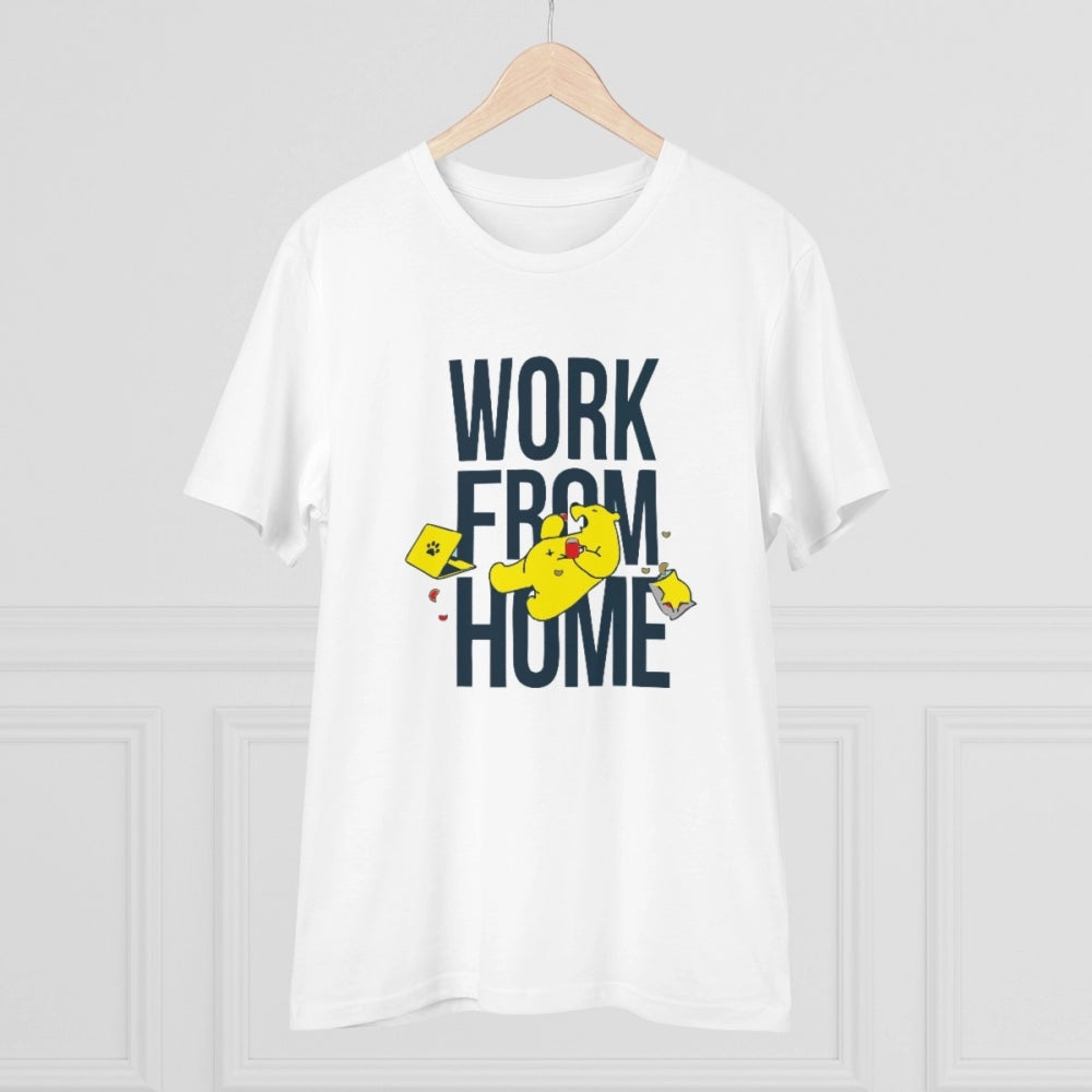 Men's PC Cotton Work From Home Desing Printed T Shirt (Color: White, Thread Count: 180GSM)