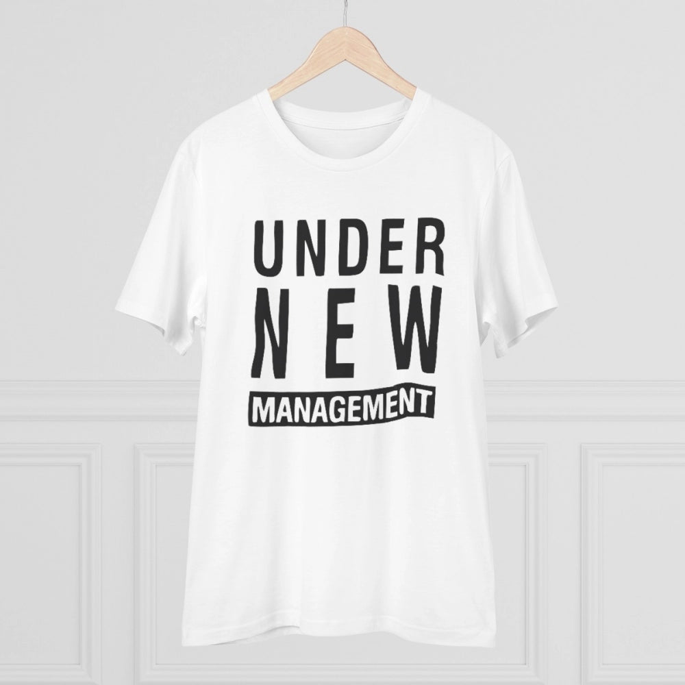 Men's PC Cotton Under New Management Desing Printed T Shirt (Color: White, Thread Count: 180GSM)