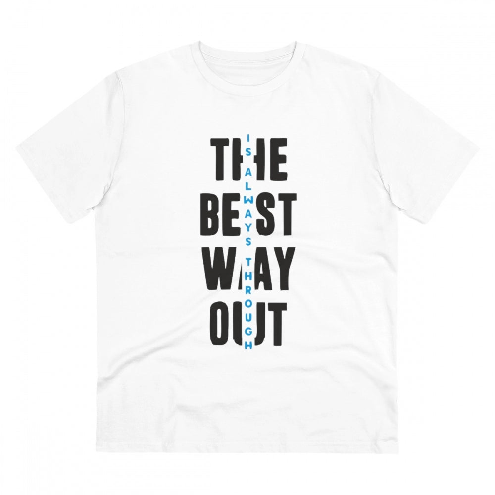 Men's PC Cotton The Best Way Out Printed T Shirt (Color: White, Thread Count: 180GSM)