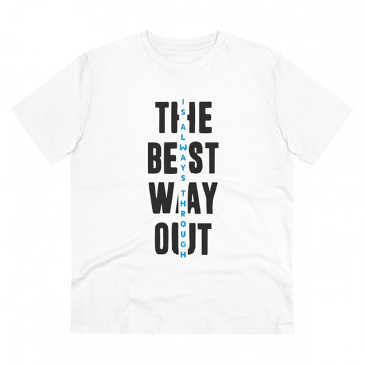 Men's PC Cotton The Best Way Out Printed T Shirt (Color: White, Thread Count: 180GSM)