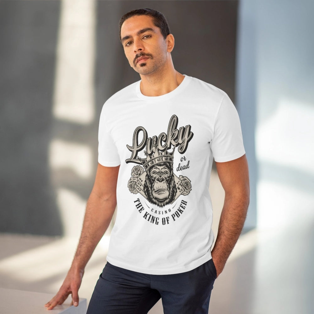 Men's PC Cotton Gorila Desing Printed T Shirt (Color: White, Thread Count: 180GSM)