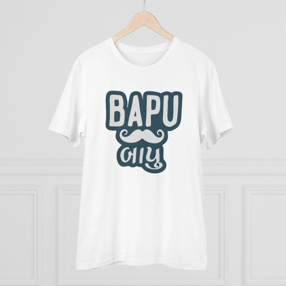 Men's PC Cotton Baapu Printed T Shirt (Color: White, Thread Count: 180GSM)