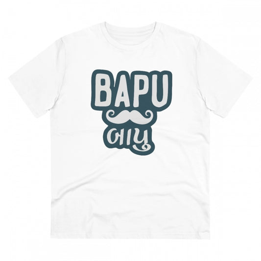 Men's PC Cotton Baapu Printed T Shirt (Color: White, Thread Count: 180GSM)