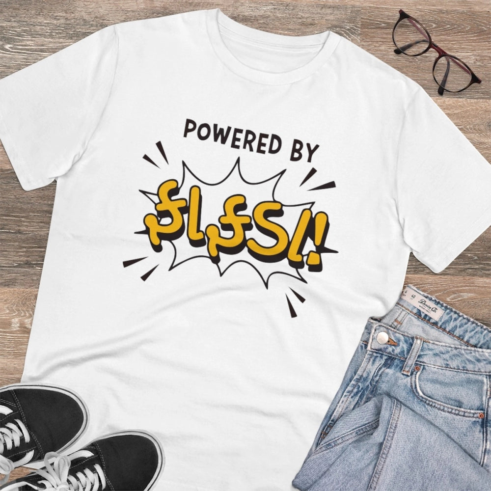 Men's PC Cotton Powered Bt Fafda Printed T Shirt (Color: White, Thread Count: 180GSM)