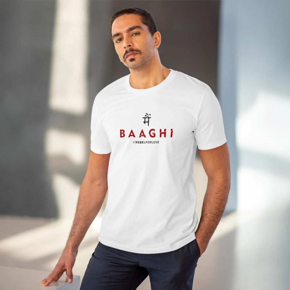 Men's PC Cotton Me Bhaghi Printed T Shirt (Color: White, Thread Count: 180GSM)