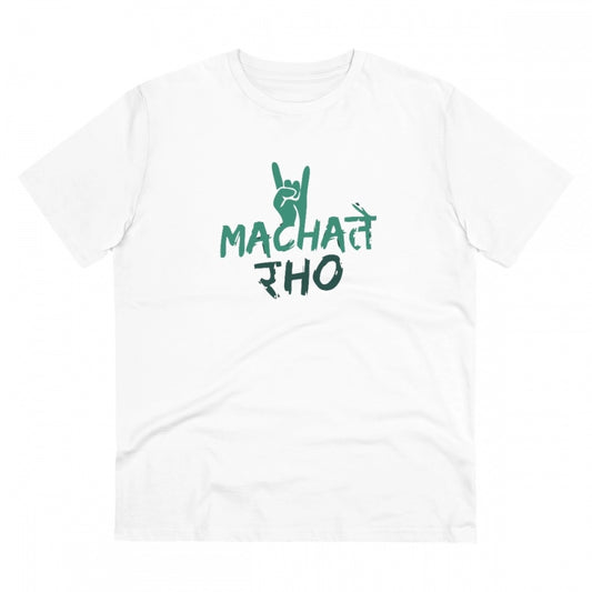 Men's PC Cotton Machate Raho Printed T Shirt (Color: White, Thread Count: 180GSM)