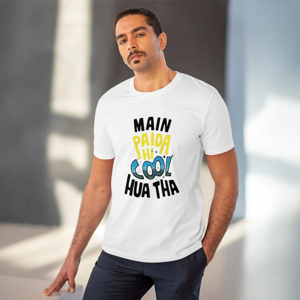 Men's PC Cotton Me Paida Hi Cool Huaa Tha Printed T Shirt (Color: White, Thread Count: 180GSM)
