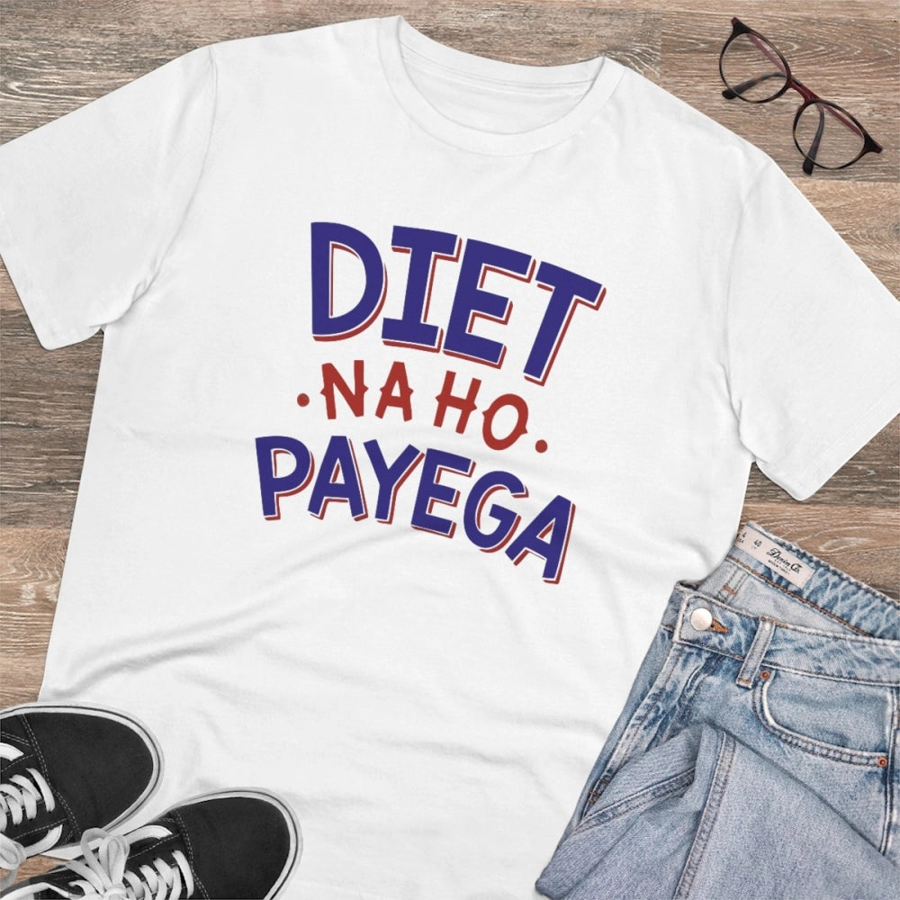 Men's PC Cotton Diet Na Ho Payega Printed T Shirt (Color: White, Thread Count: 180GSM)