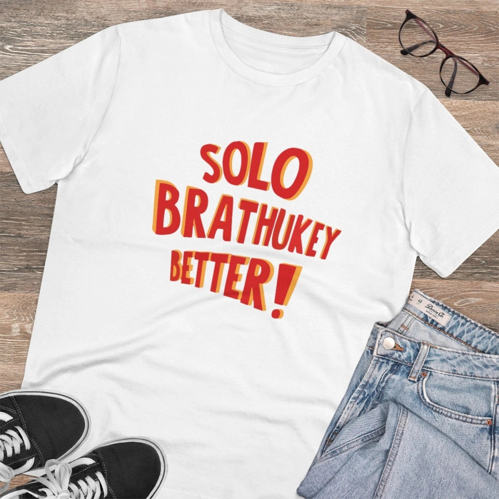 Men's PC Cotton Telugu Desing Printed T Shirt (Color: White, Thread Count: 180GSM)