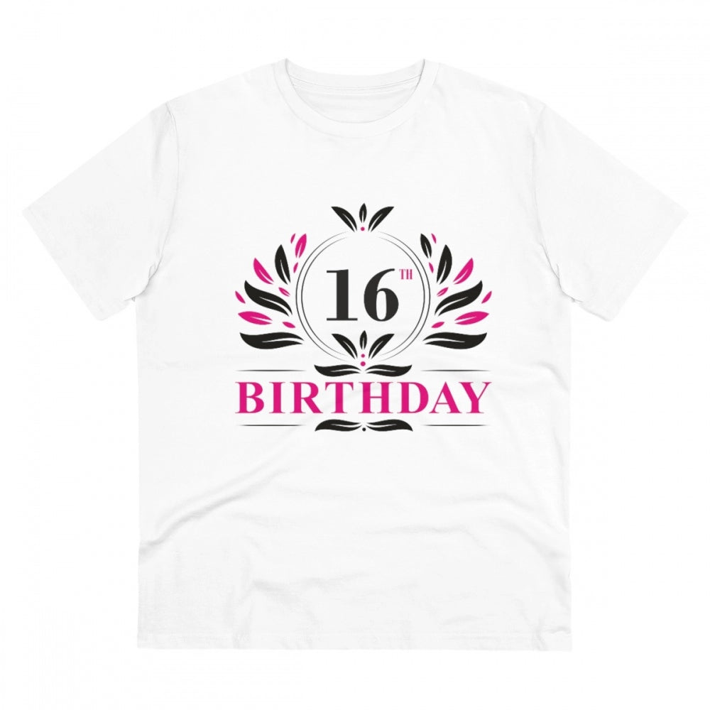 Men's PC Cotton 16th Birthday Printed T Shirt (Color: White, Thread Count: 180GSM)