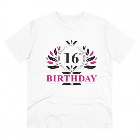 Men's PC Cotton 16th Birthday Printed T Shirt (Color: White, Thread Count: 180GSM)